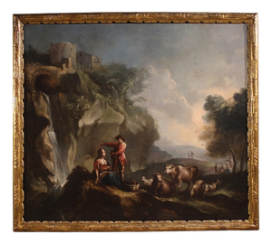 Italian Artist, Landscape with Pastoral Scene and Figures, 1750, Oil on Canvas