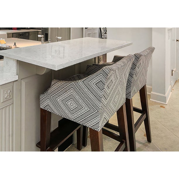 Lee Industries Pair of Lee Industries 5206-52 Upholstered Bar Stools With Diamond Pattern Performance Fabric For Sale - Image 4 of 4