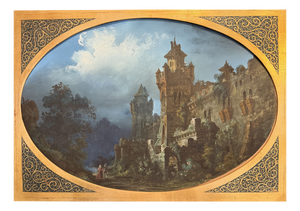Stefanini, Castle at Night, 19th Century, Tempera Painting, Framed