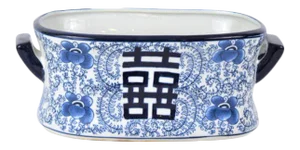 Large Floral Chinoiserie Blue & White Foot Bath