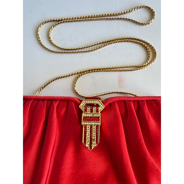 90s Judith Leiber Red Satin Evening handBag Crystal Shoulder Day Vintage Clutch For Sale - Image 17 of 17