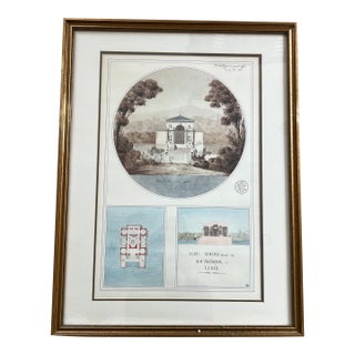Antique 1800s Hand Colored French Beaux-Arts Pavillon De Bains Architectural Watercolor For Sale