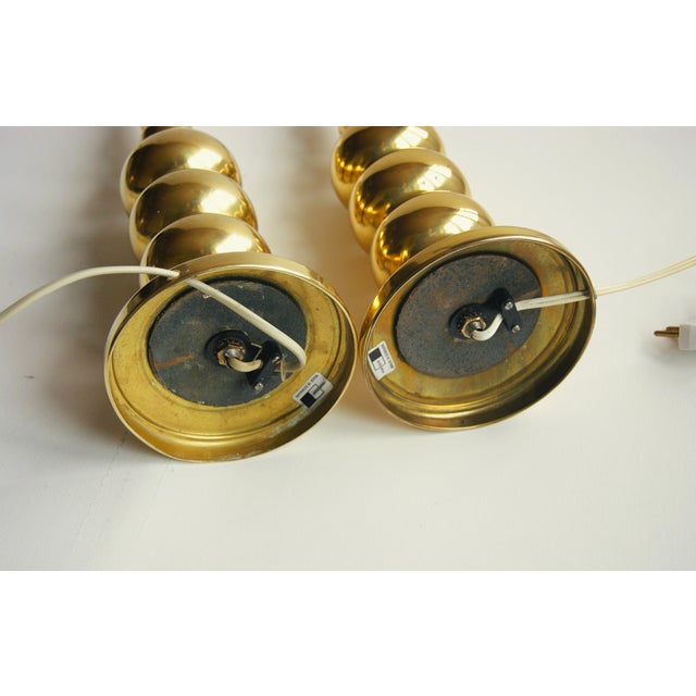 Pair of Large "Stacked Ball" Brass Table Lamps From Frandsen Denmark. Mid-Century Hollywood Regency 1960s. For Sale - Image 10 of 12