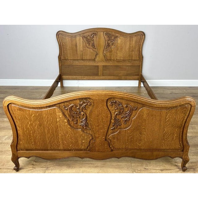 Vintage French Louis XVI Double Bed Frame in Carved Oak For Sale - Image 15 of 15