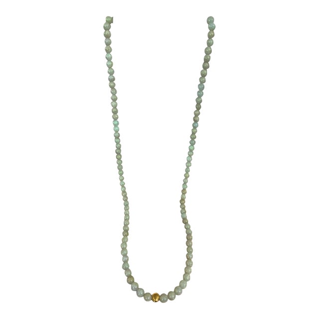 Vintage Burmese Jadeite Jade Stone Necklace Round Beads 14" H For Sale