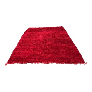 Mid 20th Century Vintage Red Ethnic Moroccan Fluffy Rug Bed of Roses For Sale