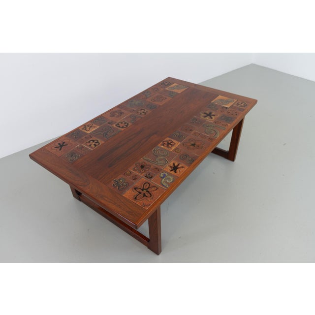 Mid-Century Modern Danish Rosewood Coffee Table with Ceramic Tiles by Tue Poulsen, 1970s For Sale - Image 3 of 18