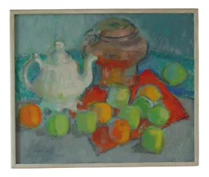 Leo Fritiof Katte, Still Life with Tea Pot, 1970s, Oil on Canvas, Framed