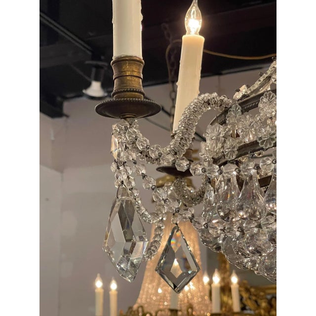 Metal Vintage French Bagues Manner Bronze and Beaded 6 Light Chandelier For Sale - Image 7 of 9