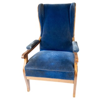 Armchair in Blue Velvet and Mahogany by Fritz Henningsen For Sale