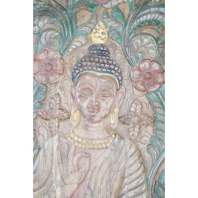 Infuse your space with tranquility and color through this vintage carved Buddha wall panel, beautifully hand-painted in...