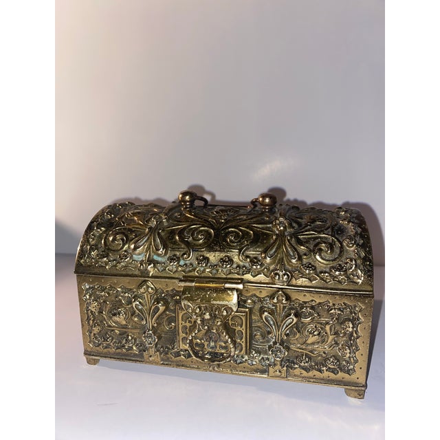 Brass Jewelry Casket. Antique 1900s German Brass Jewelry Casket For Sale - Image 4 of 12
