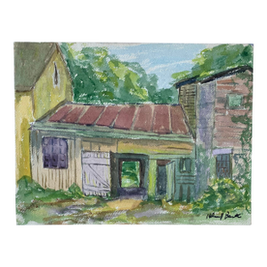 1956 Rural Barn Landscape Watercolor Painting