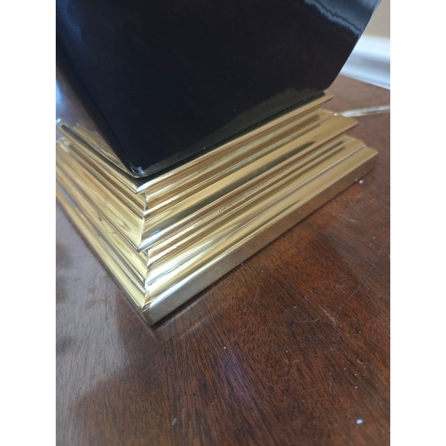 Metal Vintage Brass and Black Porcelain Table Lamp For Sale - Image 7 of 11