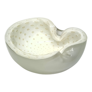 White-On-White Heavy Glass Bowl, Attributed to Murano Italy