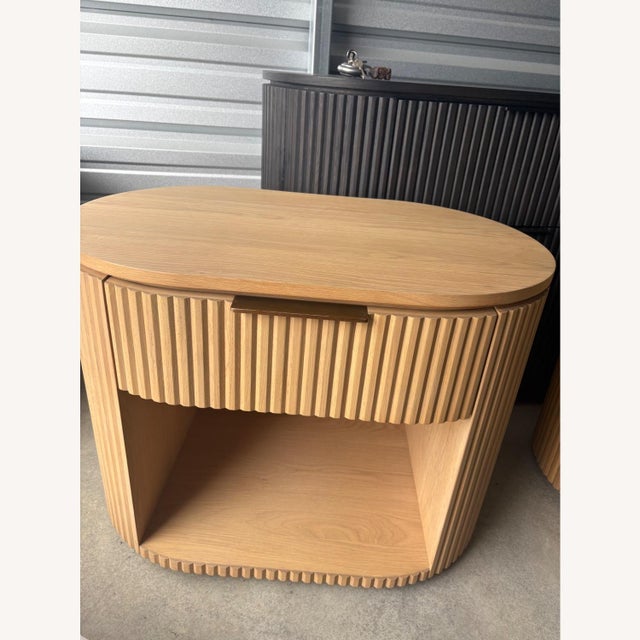 Restoration Hardware Set of 2 Restoration Hardware (Rh) Byron Nightstand Set – Light Oak / Brass | Closed + Open Silhouettes For Sale - Image 4 of 8