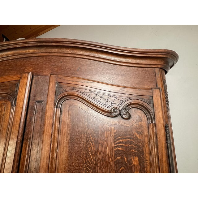 Antique French Provincial Solid Oak Louis XV Armoire, Circa 1900 For Sale - Image 9 of 9