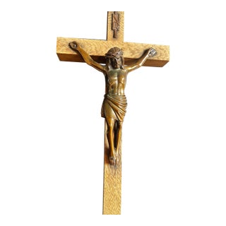 Vintage French Wooden Crucifix For Sale