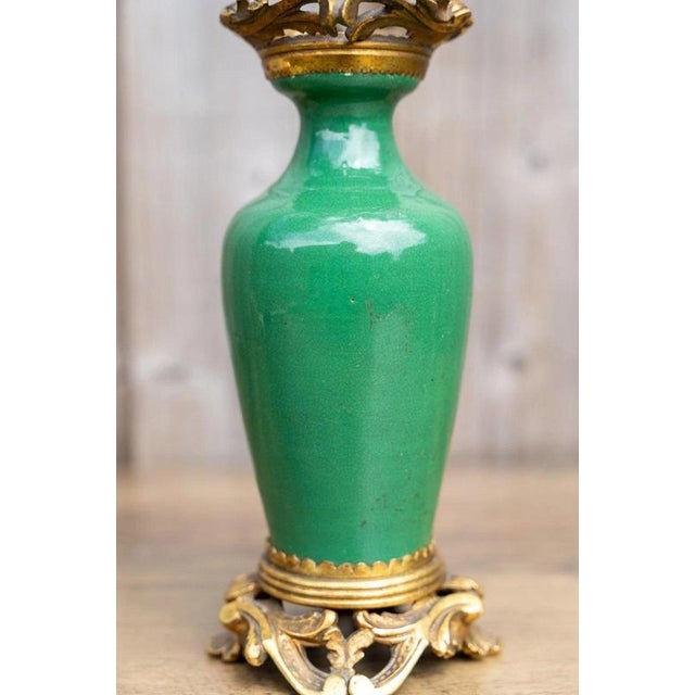 Antique 19th Century Qing Chinese Green Crackle Glaze Porcelain & Ormolu Vase For Sale - Image 6 of 18