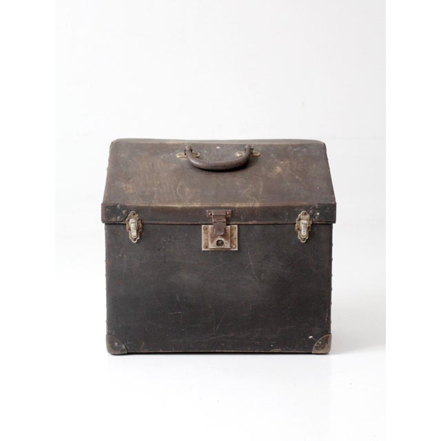 Rustic Antique Industrial Slant Top Travel Case Trunk For Sale - Image 3 of 12