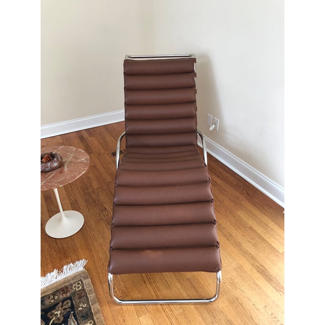 Modern Knoll Mies Van Der Rohe Mr Adjustable Brown Leather Chaise