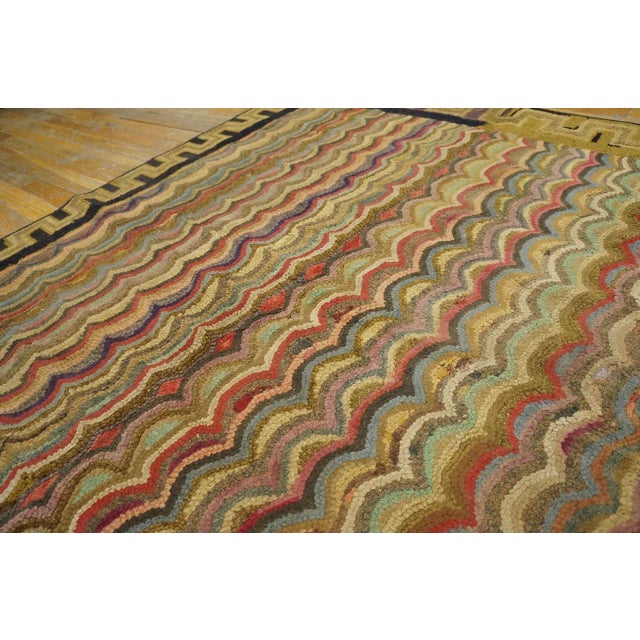 19th Century 1890s Multicolor Geoemtric Antique American Hooked Rug 4'2"x4'10" Woven Wool Carpet For Sale - Image 5 of 12