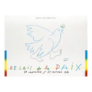 1981 French Exhibition Poster, "Relais De La Paix", Mouvement De La Jeunesse Communiste De France, Artwork (Bird) Colombe De La Paix by Picasso
