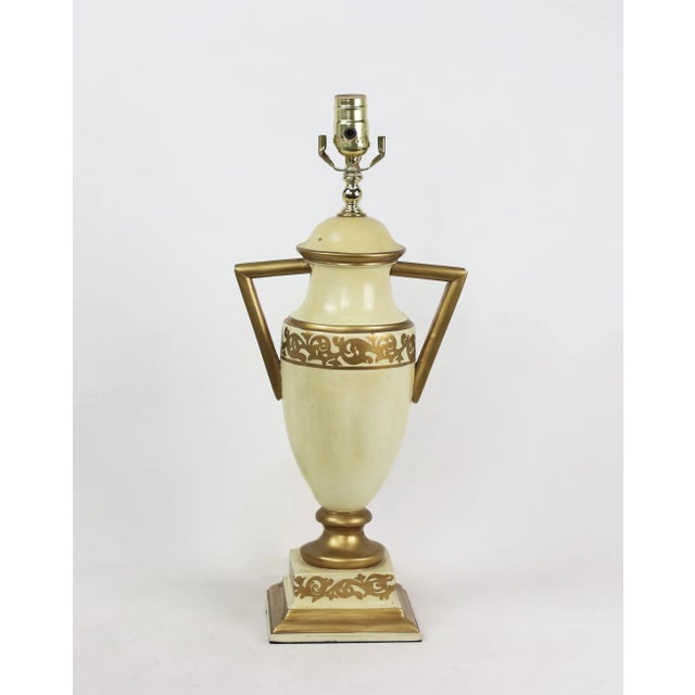 Retro Yellow Hand Painted Gold Pattern Trophy Table Lamp, Brunschwig & Fils Old Collection For Sale - Image 9 of 9