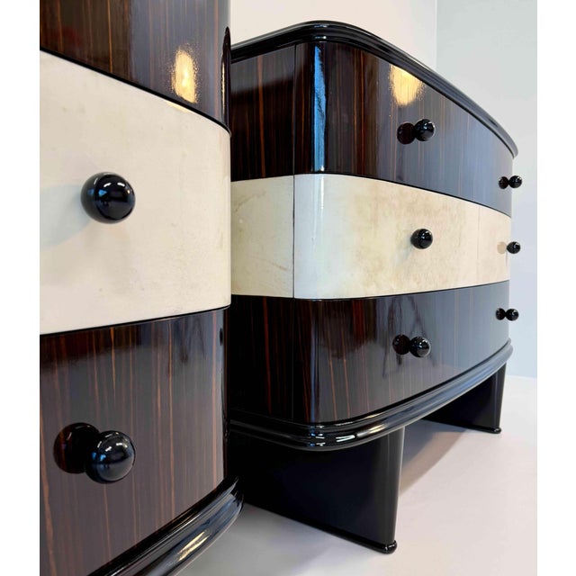 Twin Parchment and Exotic Wood Dressers, 1940s, Set of 2 For Sale - Image 13 of 17