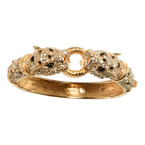 Vintage Ciner Hinged Bangle Bracelet Leopard Rhinestones Gold-Plated