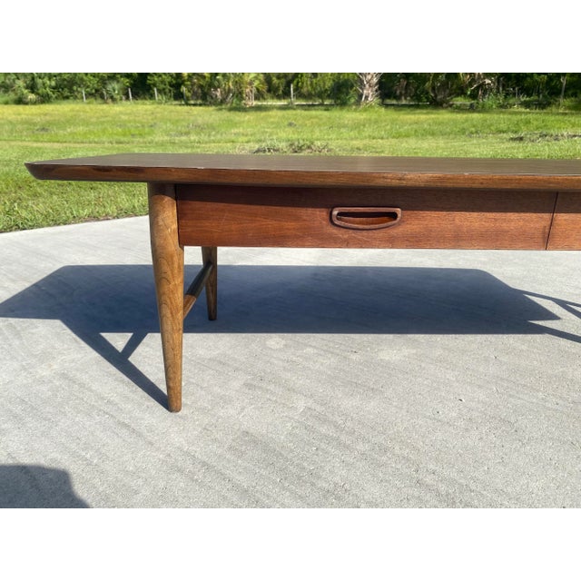 1960s Vintage Midcentury Lane Walnut Wood and Laminate Top Rectangular Coffee Table For Sale - Image 10 of 12