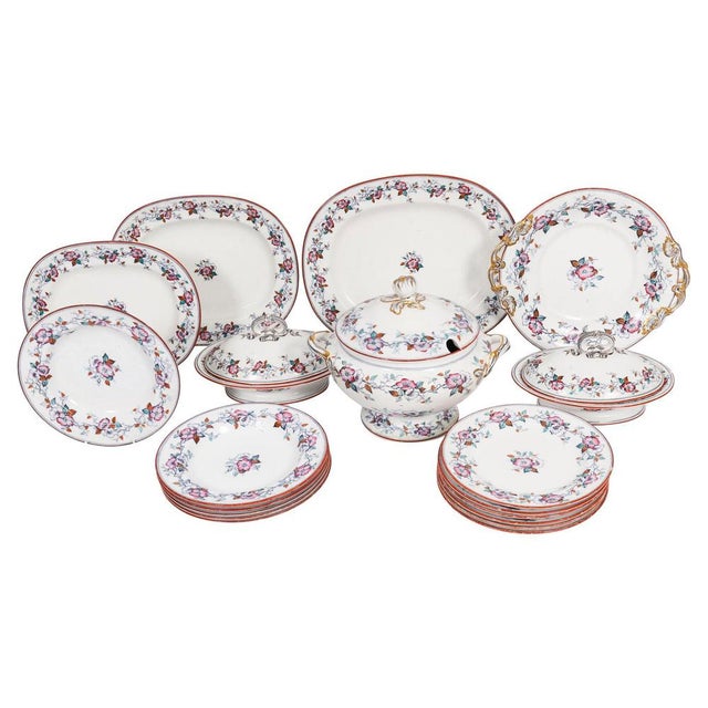 An beautiful antique twenty two piece Müller Volkstedt (MV Co.) 'Eglantine' pattern decorated dinner service, circa 1920...