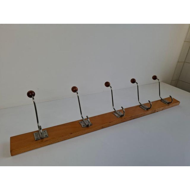 Mid-Century Wooden and Metal Wall Coat Rack, Czechoslovakia, 1960s For Sale - Image 10 of 15