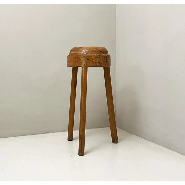 Mid-Century Modern Vintage Stool in Wood, 1940s For Sale - Image 3 of 4