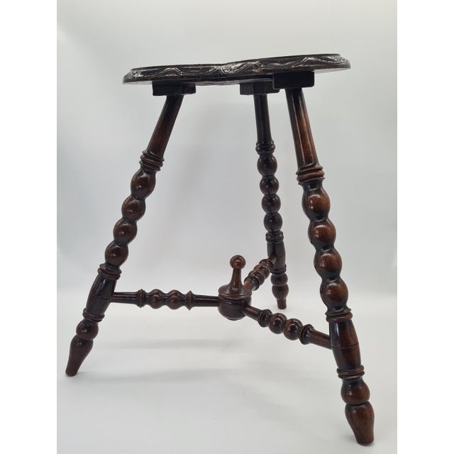 Rustic Antique Oak Side Table with Ornate Tabletop, 1920s For Sale - Image 3 of 10