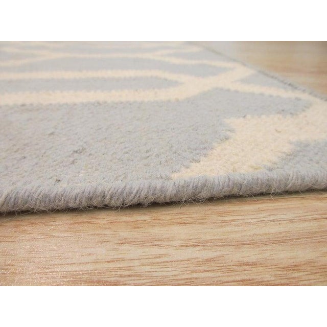 Contemporary 5x8 Blue Flat Weave Wool Open Lattice Geometric Modern Carpet Rug For Sale - Image 3 of 4
