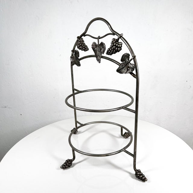 Gray Vintage Farmhouse Two-Tiered Metal Grape Serving Stand For Sale - Image 8 of 8