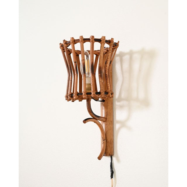 Vintage Bamboo Wall Lights, 1950s, Set of 2 For Sale - Image 4 of 9