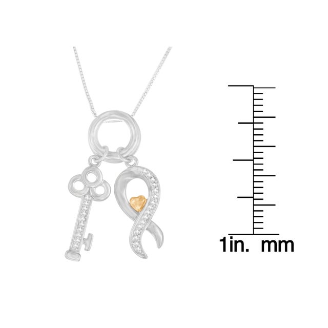 Two Tone .925 Sterling Silver 1/6 cttw Diamond Symbol Key Pendant Necklace (H-I, I1-I2) For Sale - Image 4 of 4