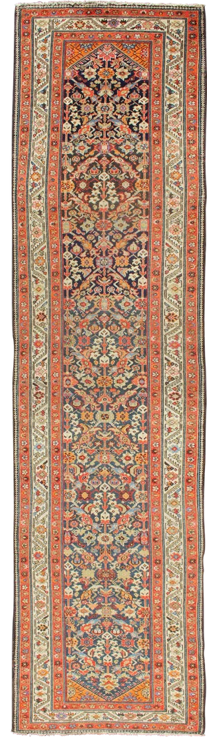 Antique Persian Malayer Runner With Colorful Allover Botanical Design