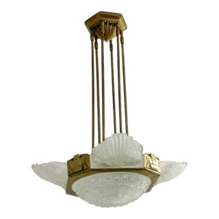 French Art Deco Pendant Chandelier by Georges Leleu For Sale