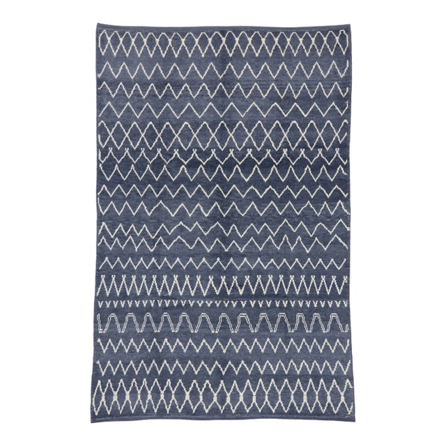 Navy Blue Moroccan Area Rug - 06'02 X 09'06 For Sale