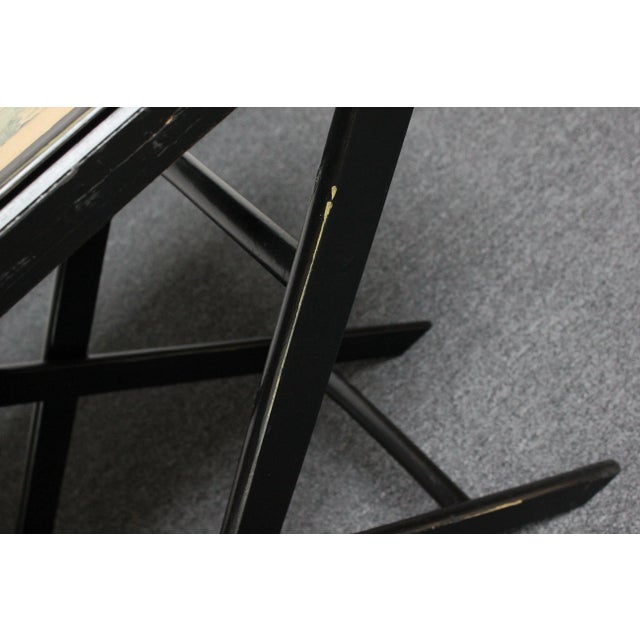 Vintage Ebonized Wood Butler Folding Tray Table With Surface Map of Rome Italy For Sale - Image 12 of 13