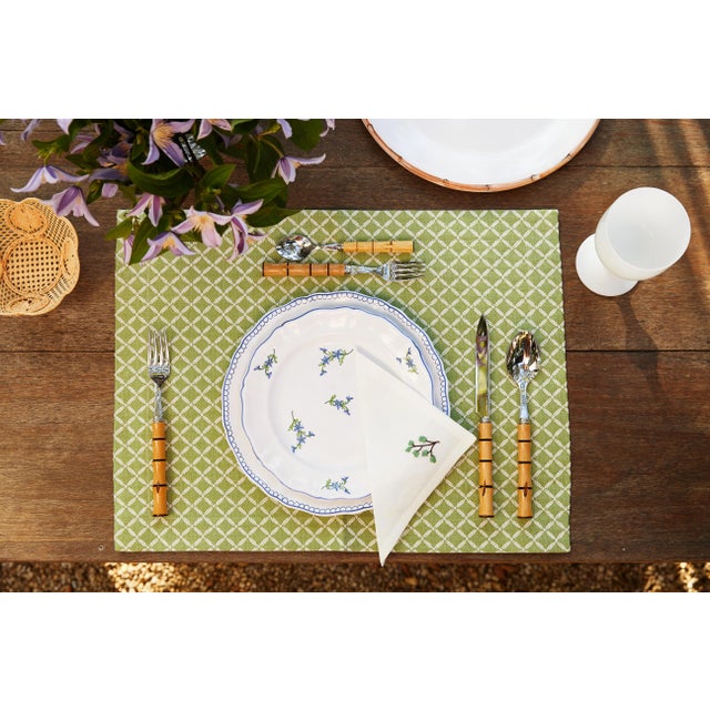 The Pistache green and white Treillis pattern is reminiscent of a French garden trellis. Let it ground your morning...