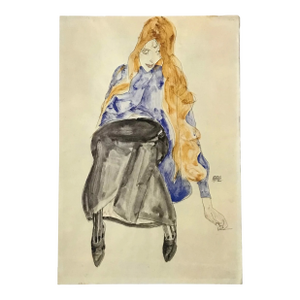 1981 Egon Schiele 14 Erotic Drawing Seated Girl With Blond Hair