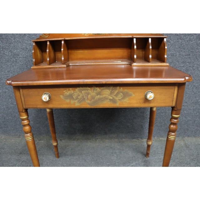 Mid-Century Hitchcock Style Cherry Writing Desk With Stenciled Fruit Decoration For Sale - Image 9 of 15
