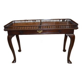 Vintage Chippendale Style Mahogany Console / Hall / Sofa Table W/ Divided Gallery Edge & Drawer For Sale
