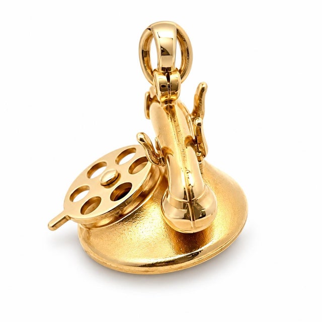 Vintage 14k Yellow Gold Rotary Telephone Charm "I Love You" Enamel Dial For Sale - Image 4 of 6