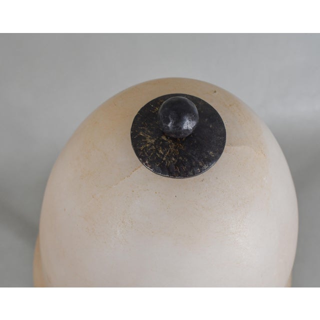 1920s Edgar Brandt French Art Deco Lamp - Wrought Iron & Alabaster For Sale - Image 16 of 18