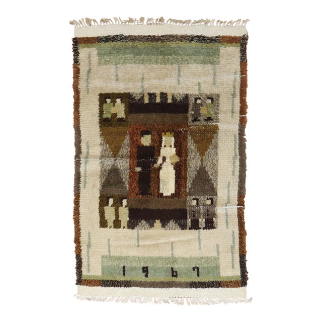 Swedish Rya Rug dated 1967 rug no. j3618 For Sale